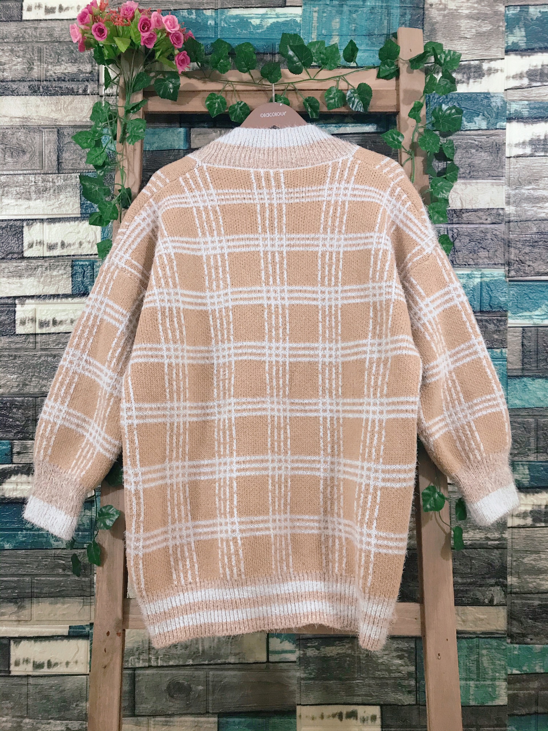 Áo khoác cardigan len caro dày rộng cao cấp kiểu Hàn - AL10260 - Hàng Quảng Châu