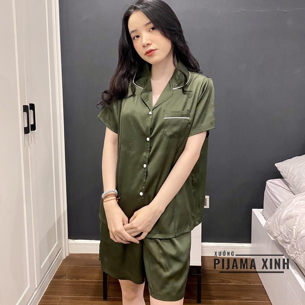 BỘ NGỦ PIJAMA LỤA - Đồ mặc nhà chất Latin trơn nhiều màu Cao cấp Chất đẹp Đường may chuẩn - Hàng cộc quần dài, đùi