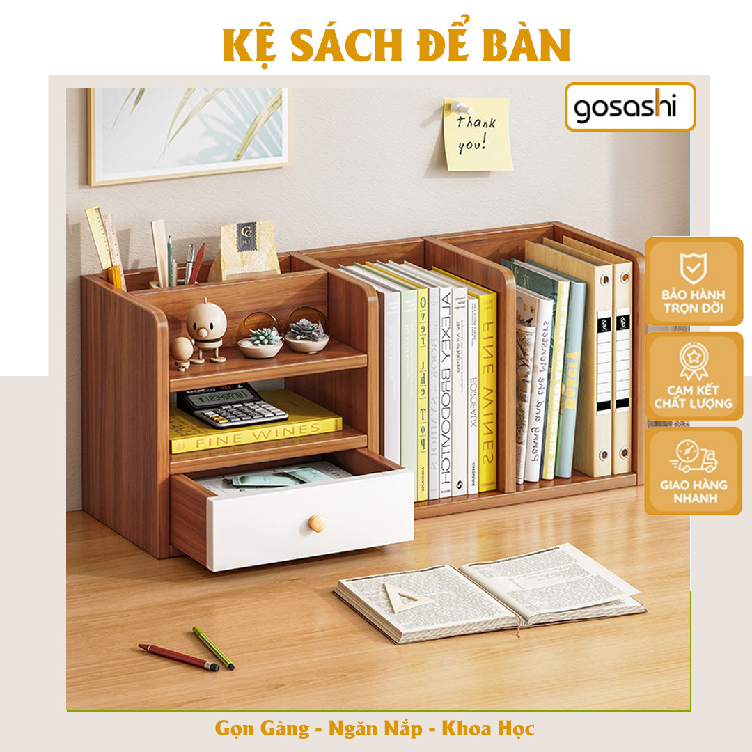 Kệ Sách Để Bàn Nhỏ Gọn, Nhiều Ngăn, Decor Bàn Làm Việc Gọn Gàng, Phủ Melamin Chống Nước, Dễ Lắp Đặt, Nhiều Màu Thương Hiệu Gosashi-SDB5Ngan1NK