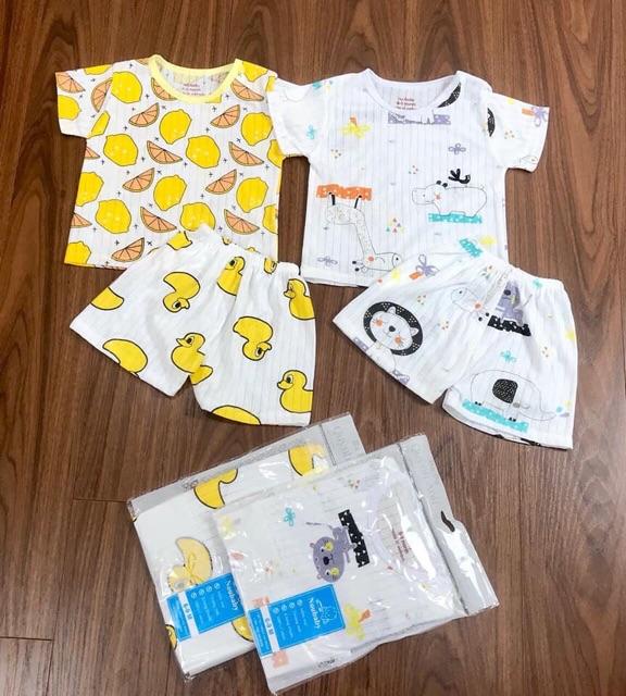 Bộ Cotton Giấy Cộc Tay Cài Vai Cho Bé