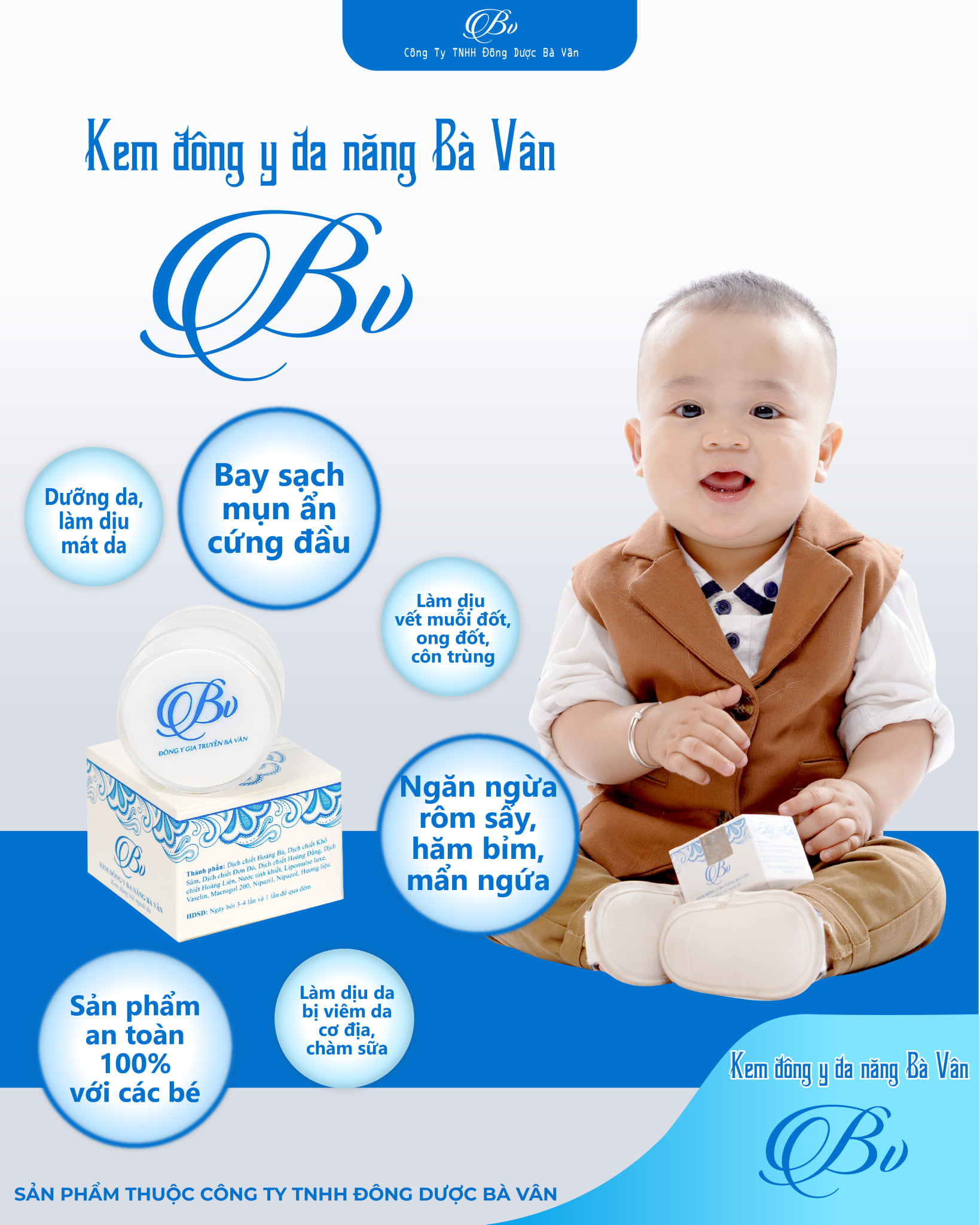 Kem Đông Y Đa Năng Bà Vân, Giải quyết tất cả các vấn đề về da cho Bé &amp; cho cả gia đình - An toàn, lành tính - Sản phẩm của đông dược Bà Vân