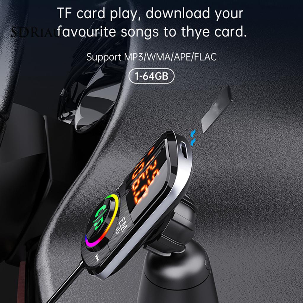 *QXDZ* BC71 Car Charger Dual Digital Display Bluetooth V5.0 ABS Colorful Light Bluetooth Transmitter Charger for Car