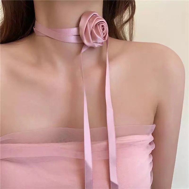 Choker hoa cổ điển, vòng cổ hoa thời trang, dây chuyền hoa lụa xinh xắn, phụ kiện váy body sexy
