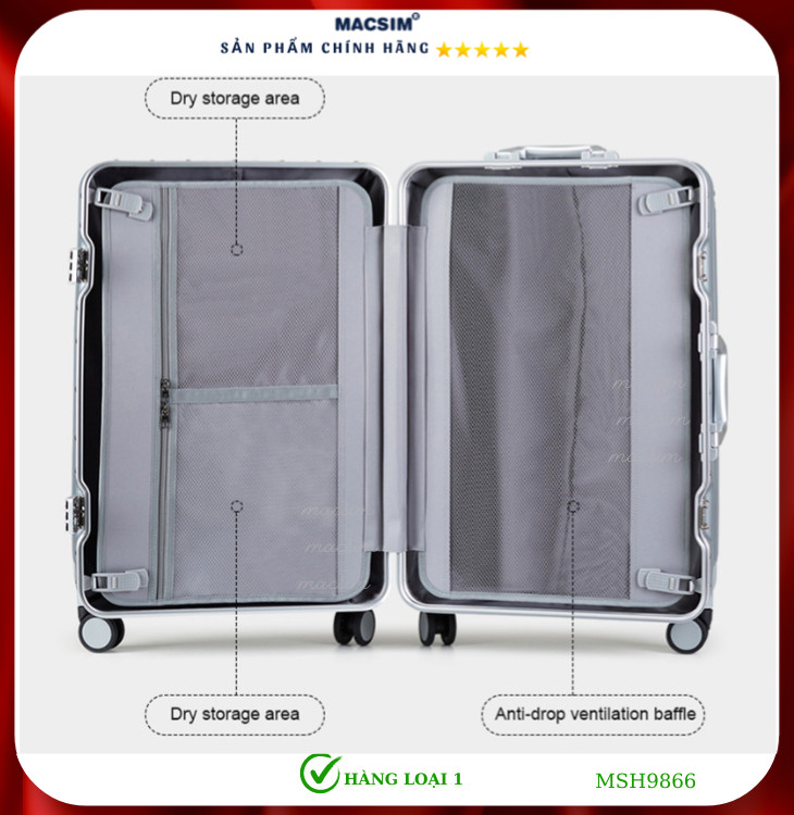 Vali cao cấp Macsim Hanke MSH9866 20 inch  màu xám - Hàng loại 1