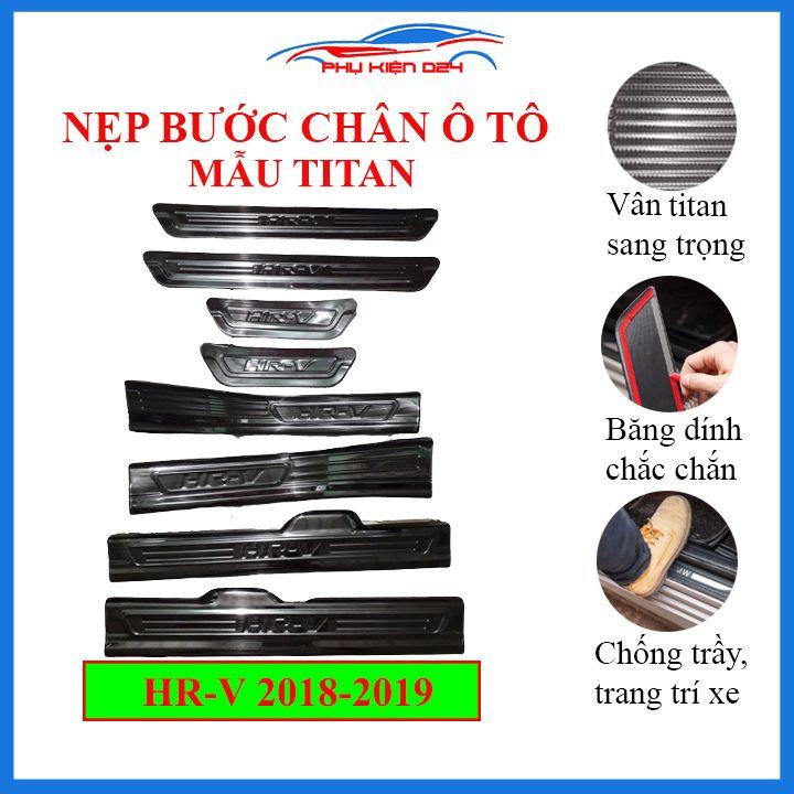 Bộ ốp bậc cửa trong ngoài nẹp bước chân HR-V 2018-2019 vân Titan chống trầy trang trí xe