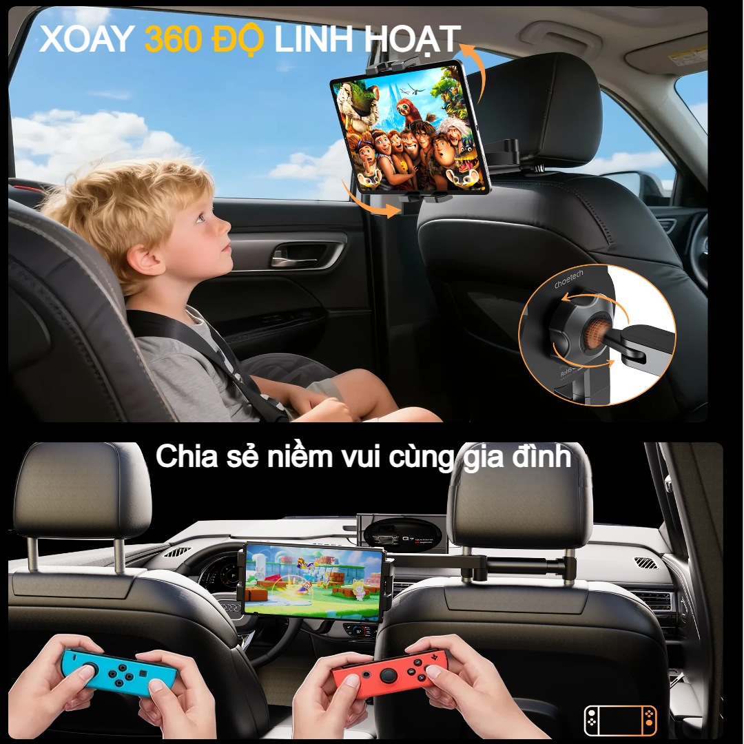 Giá đỡ điện thoại và máy tính bảng cho ghế sau ô tô Choetech H090 kéo giãn linh hoạt - Hàng chính hãng