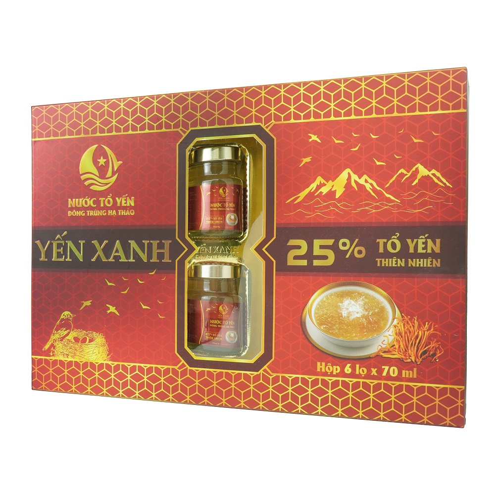 TỔ YẾN CHƯNG ĐÔNG TRÙNG HẠ THẢO - YẾN XANH (25% TỔ YẾN) - HỘP 6 LỌ