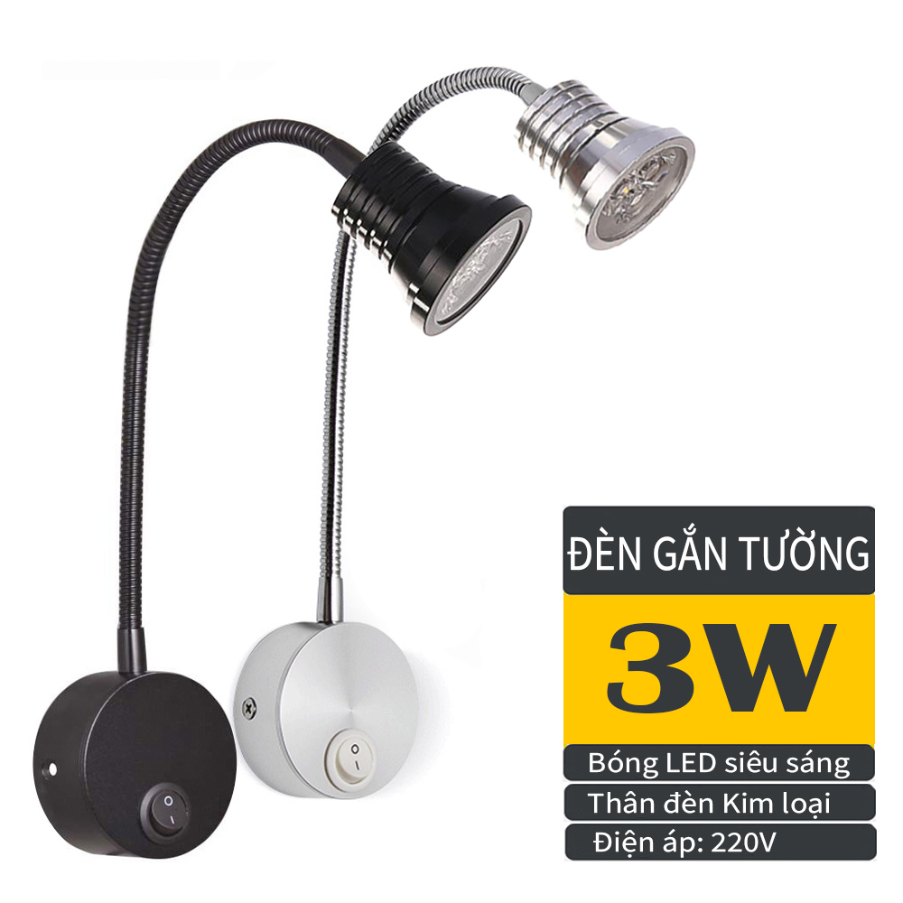 Đèn đọc sách đầu giường Led 3W-220V, Đèn rọi gắn tường 3 bóng siêu sáng soi tranh trang trí phòng ngủ, Phòng khách, Nhà hàng, Khách sạn, Showroom