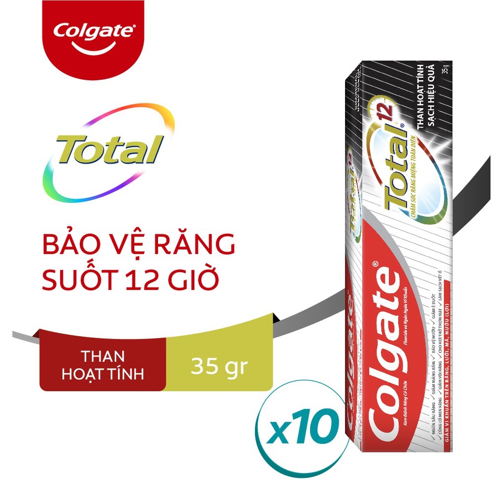 Bộ 10 Kem đánh răng Colgate Total than hoạt tính bảo vệ toàn diện 35g/tuýp