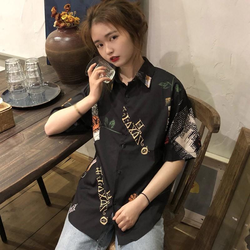 Áo Sơ Mi Tay Ngắn Dáng Rộng In Họa Tiết Hoạt Hình Kiểu Vintage Thời Trang Dành Cho Nữ