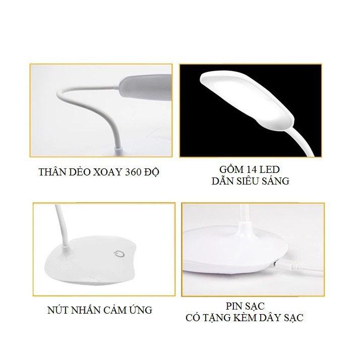 Đèn Học Để Bàn Pin Sạc Nút Cảm Ứng Model SMD 5730-12 Có 3 Mức Sáng Thân Hợp Kim Uốn Dẻo