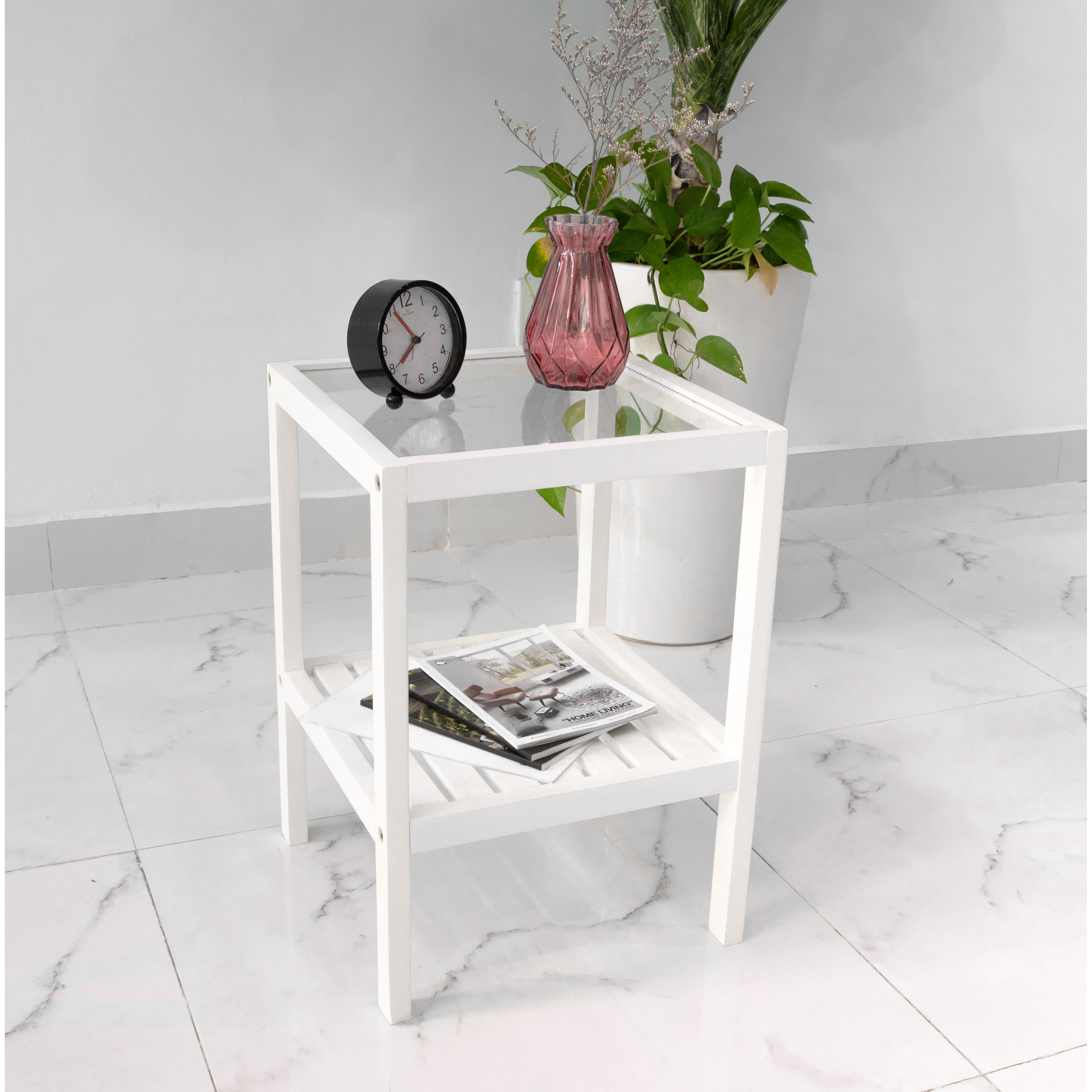KỆ KÍNH TRANG TRÍ LẮP RÁP HÀN QUỐC MÀU TRẮNG - GLASS SHELF WHITE