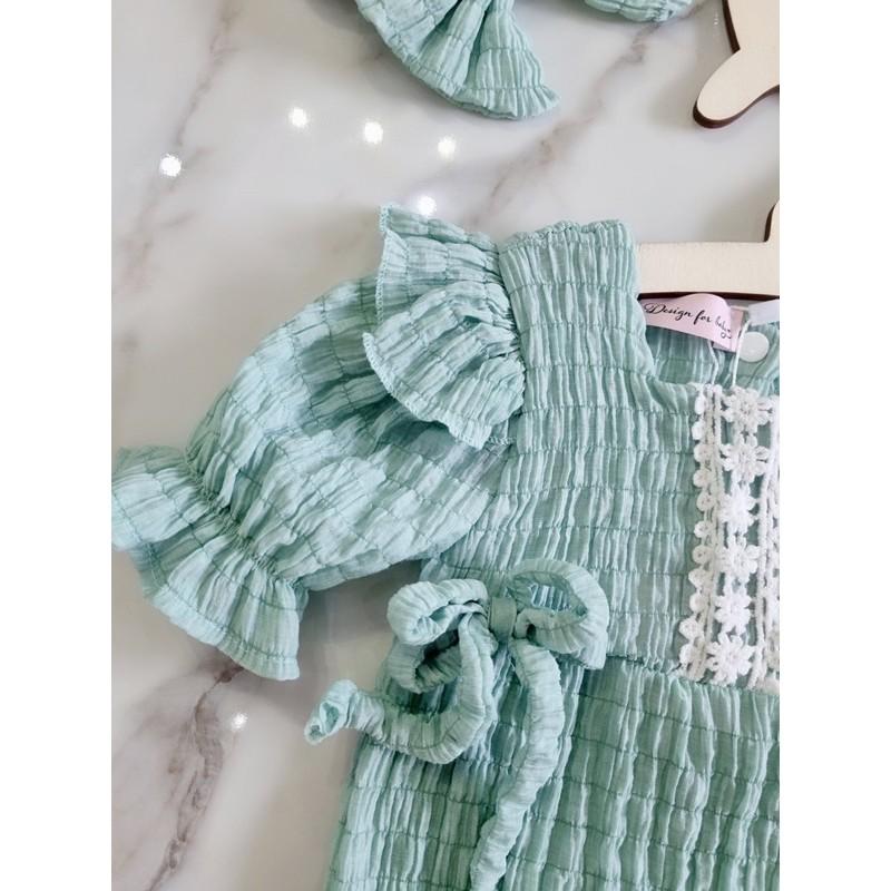 Body sơ sinh bé gái tay lỡ màu xanh dịu nhẹ,chất liệu cotton xốp mát cho bé diện hè (sơ sinh-12kg)