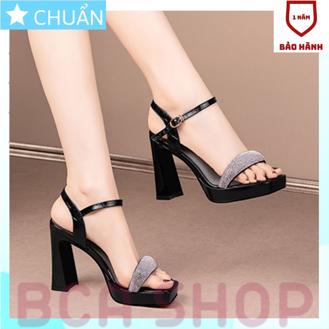 Giày cao gót nữ 8p RO475 ROSATA tại BCASHOP hở mũi, gót trụ, quai ngang có hạt lấp lánh sành điệu và sang chảnh- màu đen