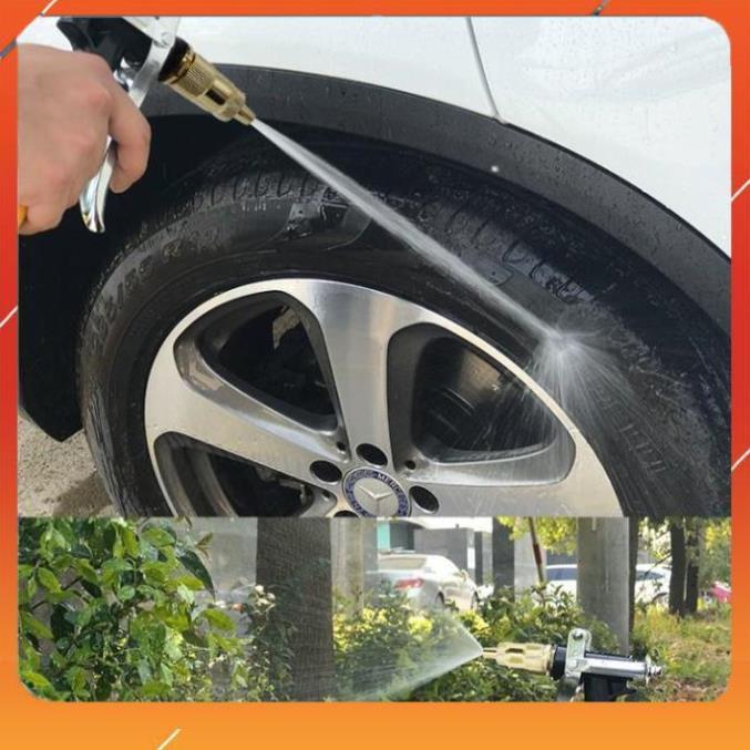 Vòi Xịt️Evoucher Bộ dây vòi xịt nước rửa xe, tưới cây , tăng áp 3 lần, loại 15m 206236 đầu đồng,cút đồng+ đai