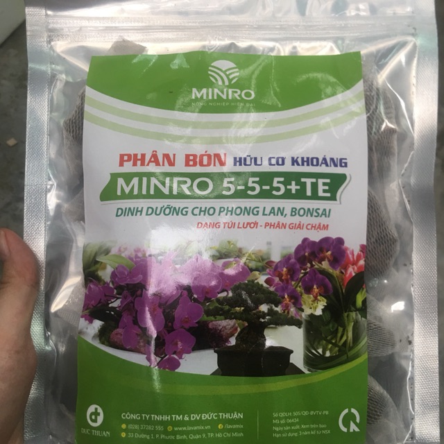 Phân bón hữu cơ khoáng MINRO tan chậm cho phong lan, bonsai 5-5-5