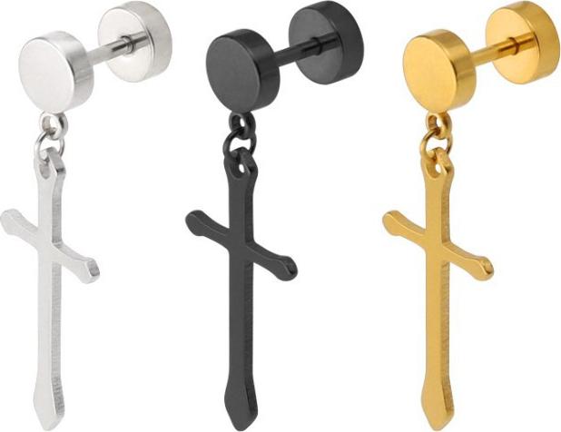 Bông Tai Nam Hình Thánh Giá Tòn Ten Chất Liệu Thép Titan Không Rỉ TT 1415 - 1 Cặp