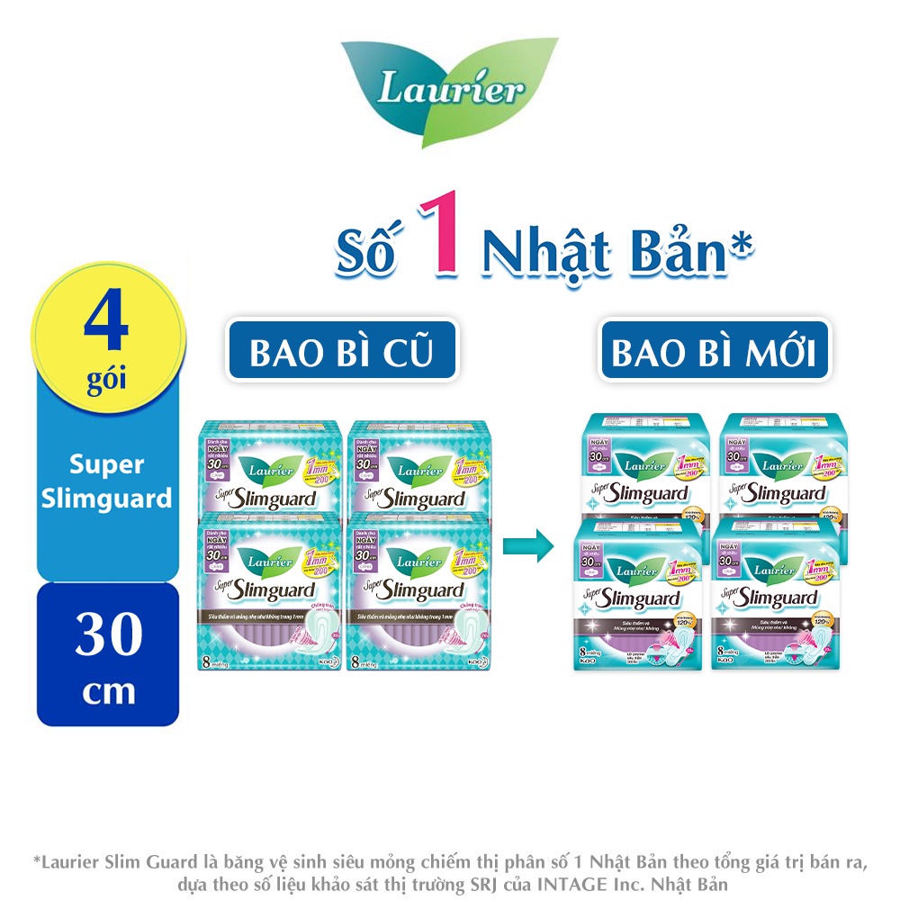 Combo 4 gói BVS Laurier siêu mỏng bảo vệ 1mm 30 cm 8 miếng