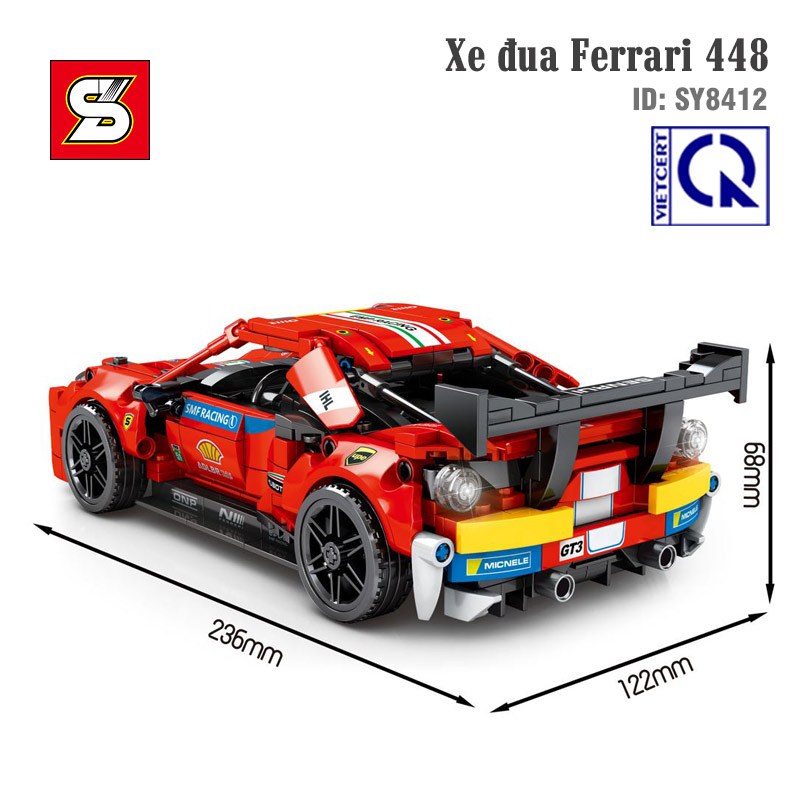 Đồ chơi lắp ráp mô hình xe kéo cót chạy đà Xe đua Ferrari 448 -  SY BLOCK SY8412