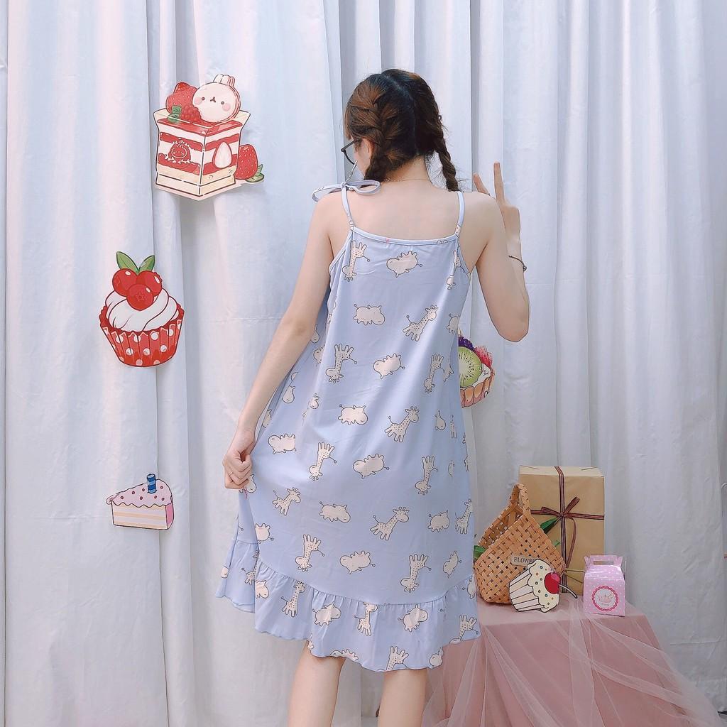 Váy ngủ 2 dây đầm ngủ thun mềm mịn, thoáng mát -