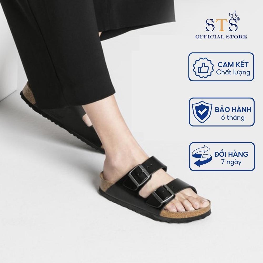 Dép Birken đế trấu unisex nam nữ dep quai ngang DA BÒ THẬT NGUYÊN TẤM cao cấp xuất khẩu ST01 BH 6 tháng