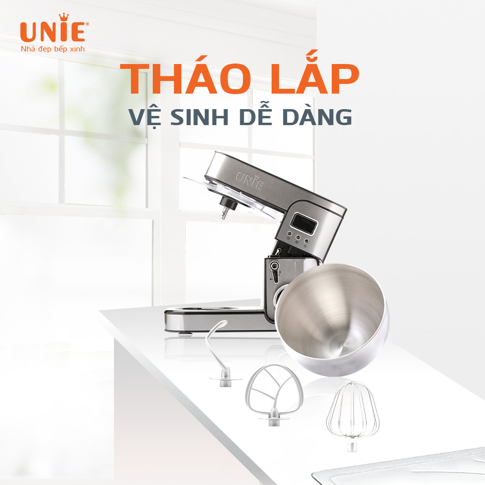 Máy Trộn Bột Đánh Trứng Đa Năng UNIE EM5 Cao Cấp Tiêu Chuẩn Đức Dung Tích 8 Lít Công Suất 1300W - Hàng Chính Hãng