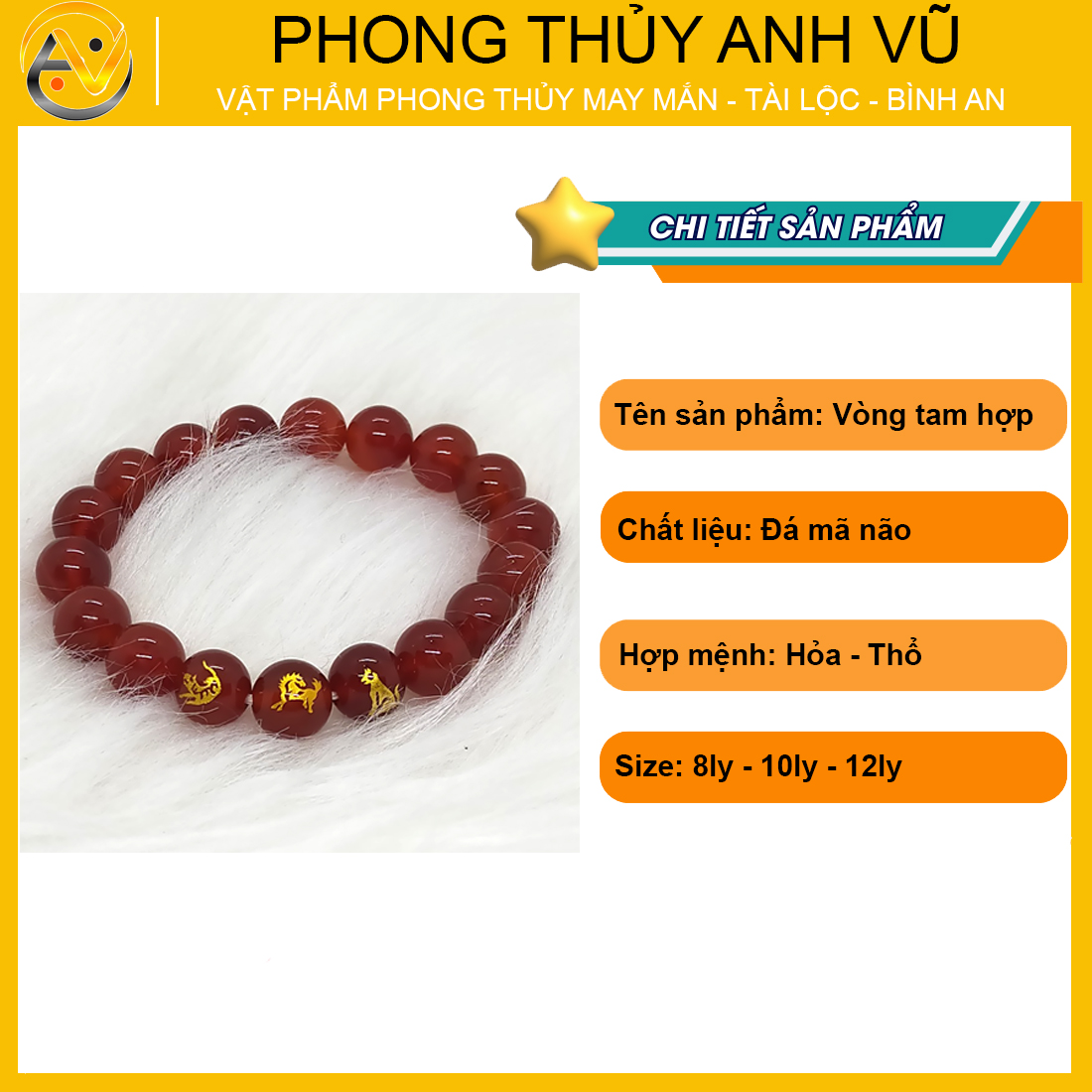 Vòng mã não đỏ tam hợp dần ngọ tuất đã khai quang - size 8 10 12ly - may mắn tài lộc - Vòng Tam Hợp Anh Vũ