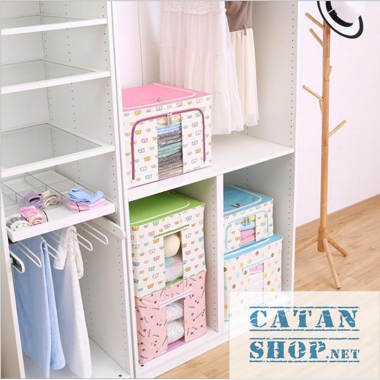 Hộp Đựng Quần Áo Chăn Màn Khung Thép, túi chăn màn khung thép Cao Cấp Loại To Tiện Lợi 66 Lit