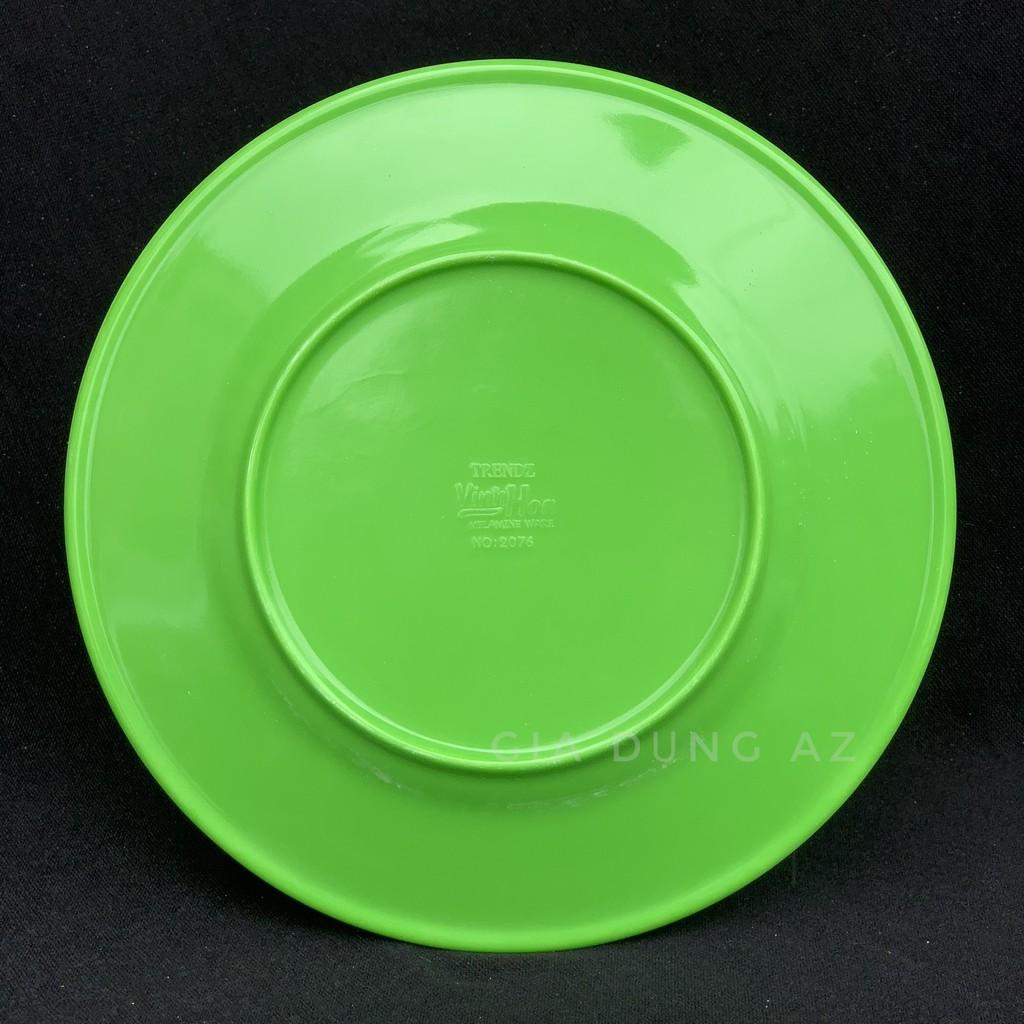 Dĩa tròn cạn 7" 18cm nhựa melamine màu trắng, vàng, xanh, đủ bông, vệ sinh dễ dàng, không nứt vỡ tại gia dụng Du Thủy