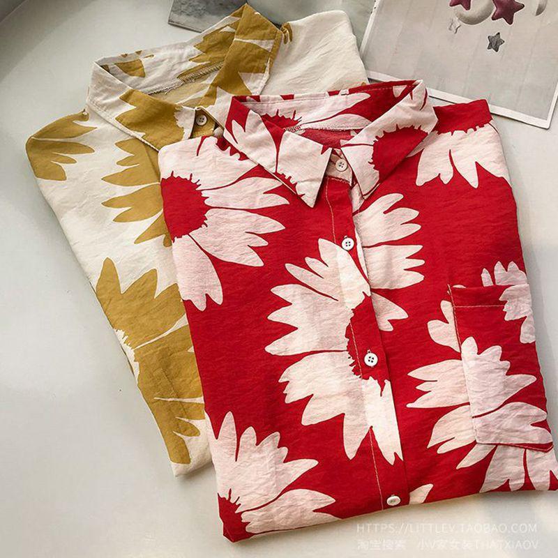 Áo kiểu vải voan cổ chữ V họa tiết dễ thương phong cách Vintage thời trang nữ