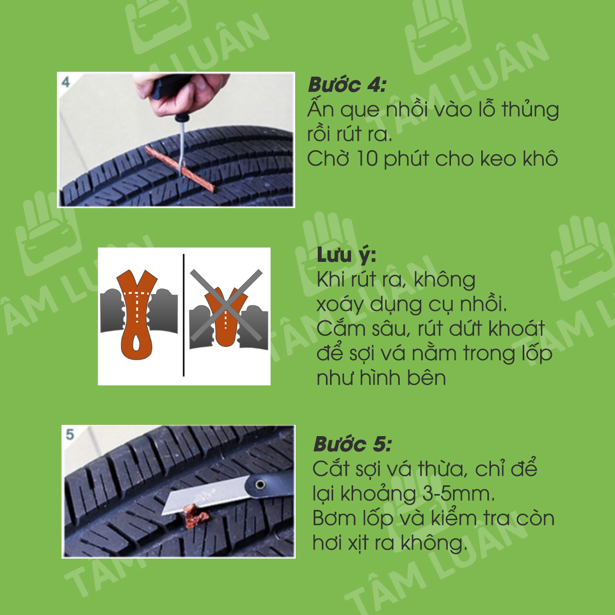 Bộ vá lốp ô tô khẩn cấp, vá xe không ruột săm, vá lụi, vá rút - Phụ kiện oto Tâm Luân