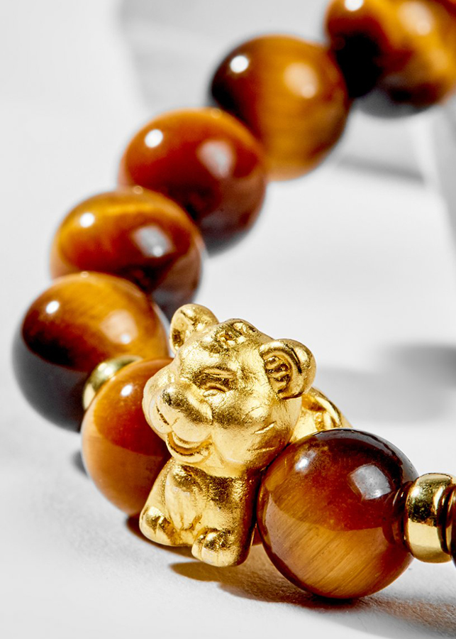 Vòng Tay Phong Thủy Đá Mắt Hổ Vàng Nâu Phối Charm Tuổi Dần Bạc Mạ Vàng 24K Mệnh Thổ, Kim Ngọc Quý Gemstones