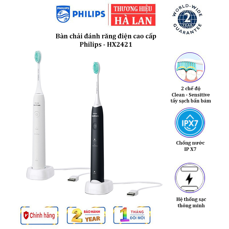 Bàn chải đánh răng điện Philips HX2421/02, HX2421/05 - Hàng nhập khẩu