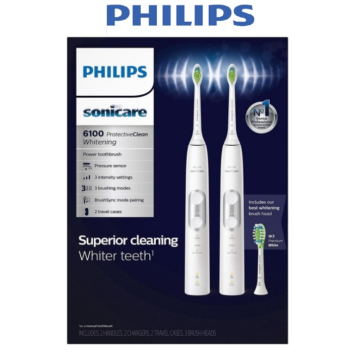 Bàn chải đánh răng điện Philips Sonicare ProtectiveClean 6100 (Màu Ngẫu Nhiên) - Hàng Nhập Khẩu