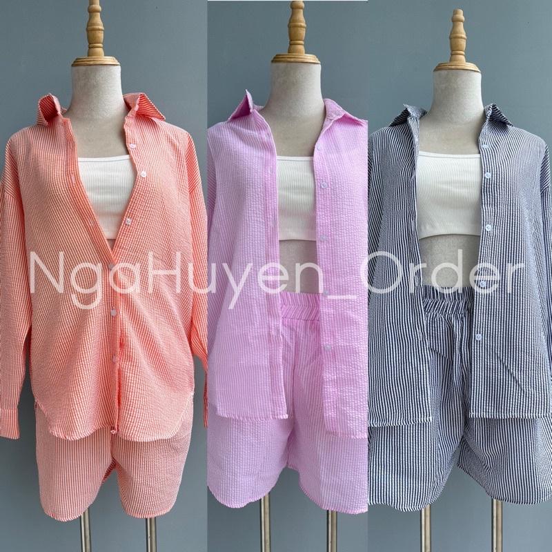 Nguyên set SƠMI XỐP màu pastel dài tay năng động thời trang mua hè 2022