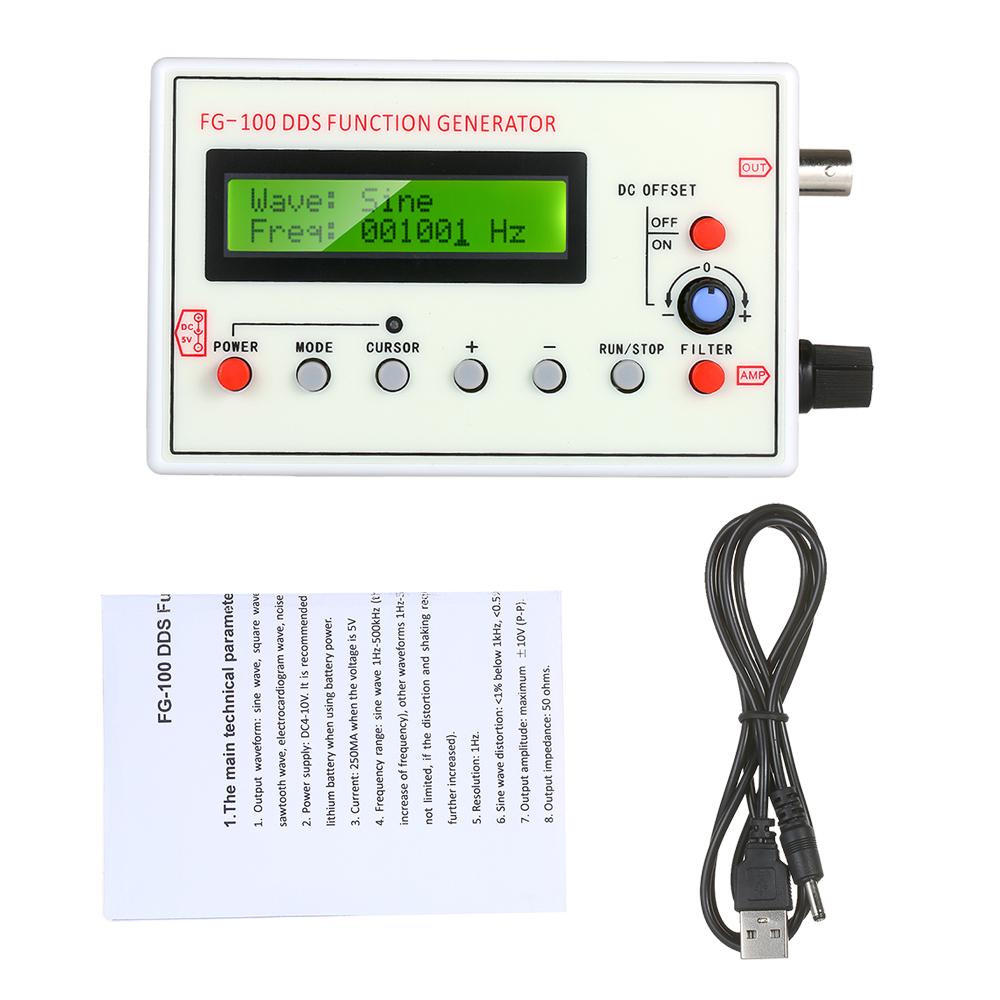 1HZ-500KHZ FG-100 DDS Functional Signal Generator Sine Triangle Square Sawtooth ECG Noise Output Frequency Meter Signal