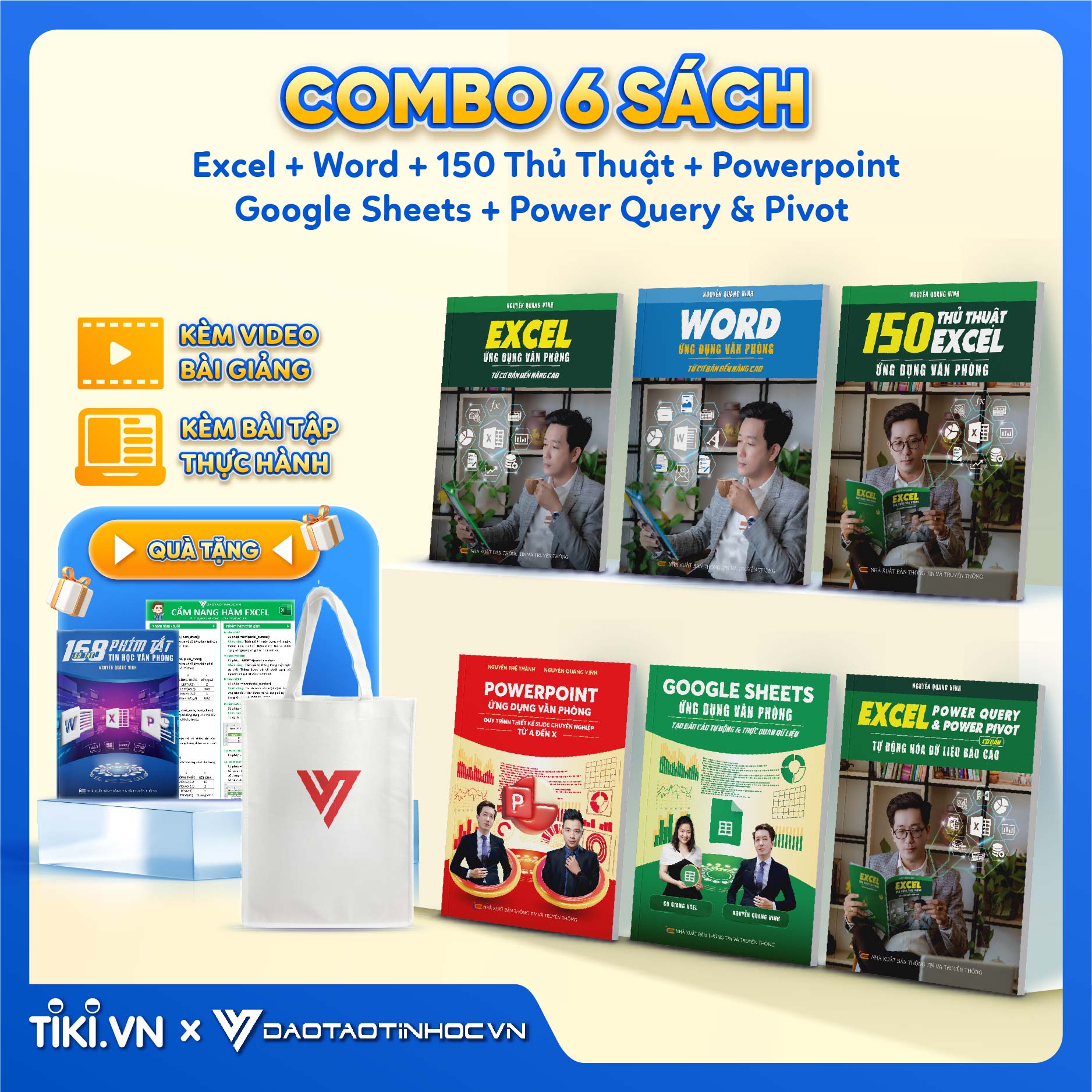 Combo 6 Sách Excel - Word - PowerPoint - Google Sheets - 150 Thủ Thuật - Power Query Kèm Khoá Học Video ĐÀO TẠO TIN HỌC