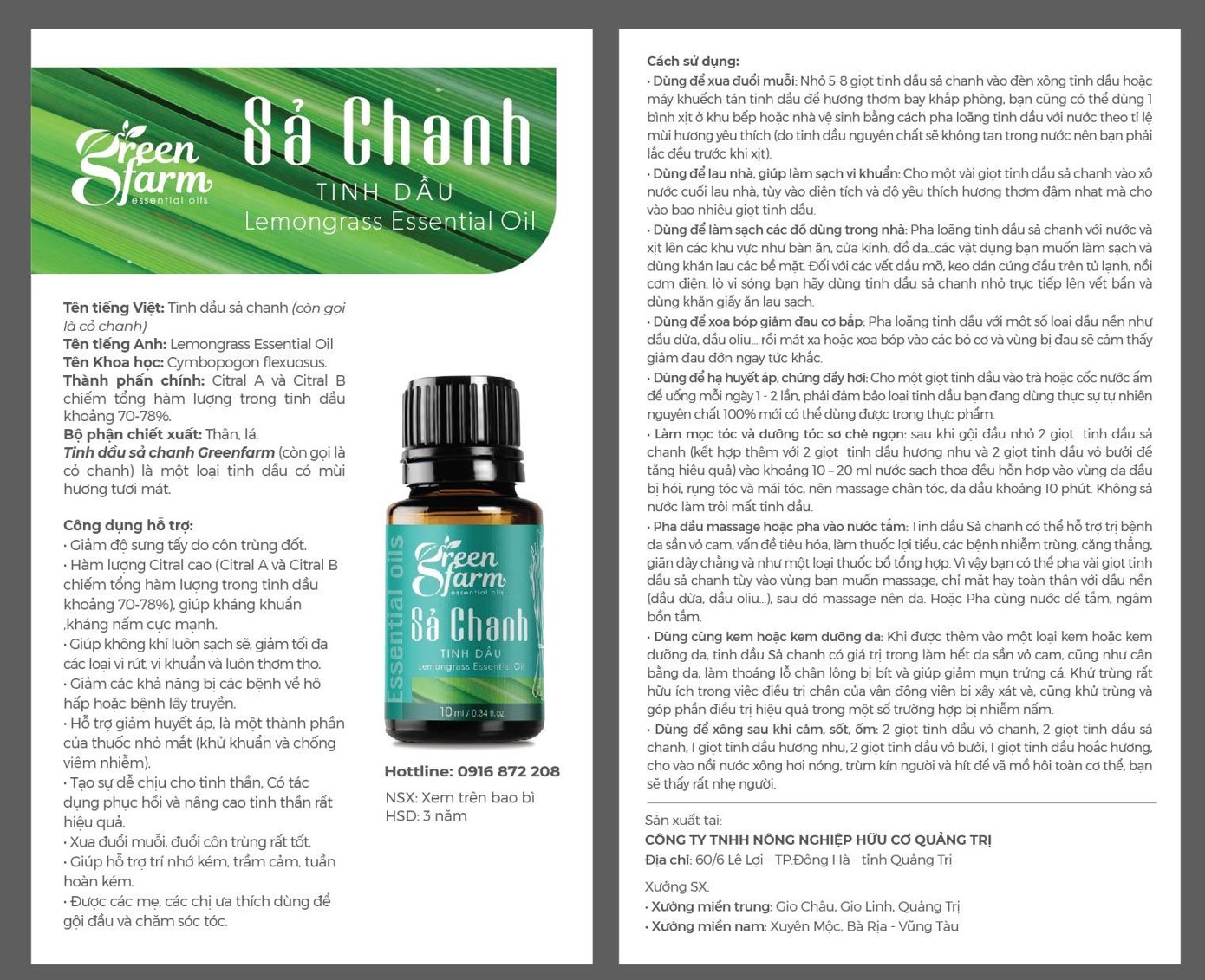 Tinh dầu sả chanh Greenfarm 50ml