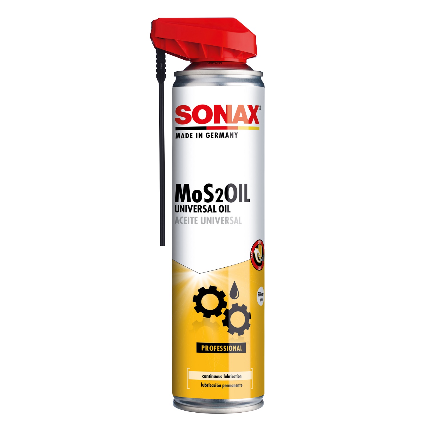 Chai xịt dầu bảo vệ chống rỉ sét và bảo quản MoS2Oil Sonax 339400 400ml - tặng 1 khăn 3M màu ngẫu nhiên - Vòi xịt thông minh 360 độ, chống ăn mòn, hòa tan rỉ, bôi trơn, không chứa silicone