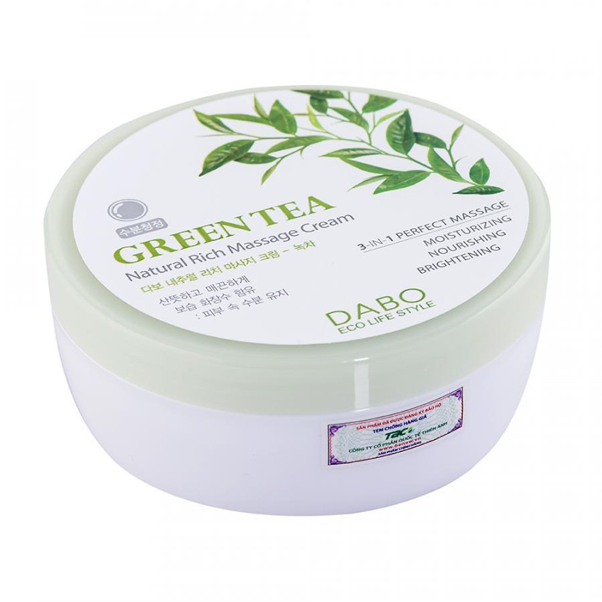 Kem mát-xa mặt và toàn thân chiết xuất trà xanh ngừa mụn sạch nhờn mát da Dabo Natural Rich Massage Cream Green Tea (200ml) - [ Tặng dây cột tóc ]