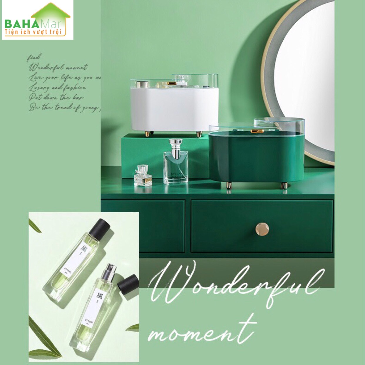 HỘP ĐỰNG NƯỚC HOA ĐỂ BÀN TRANG ĐIỂM "BAHAMAR" trang nhã và gọn gàng, tránh bụi bẩn