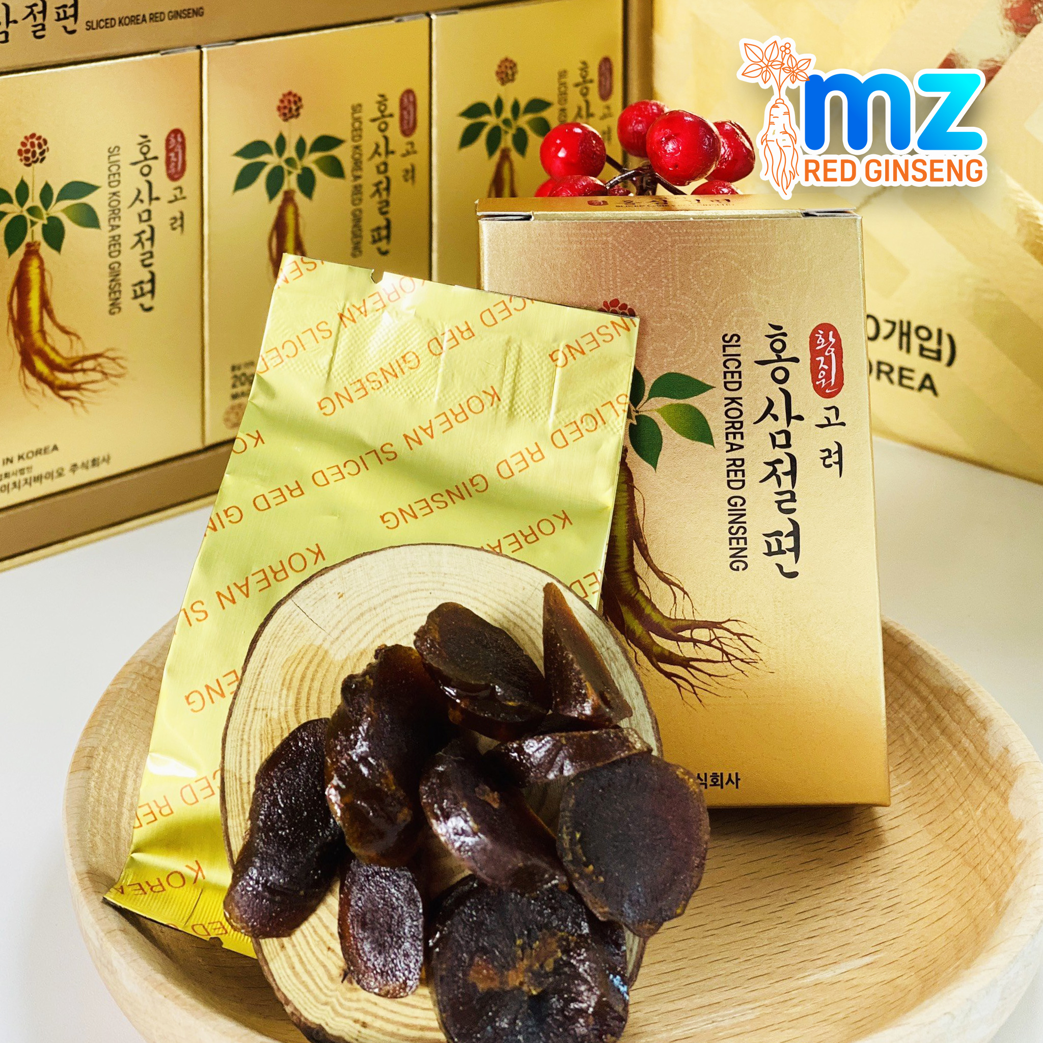Hồng sâm lát Sliced Korean Red Ginseng hộp 200g, 10 gói x 20g