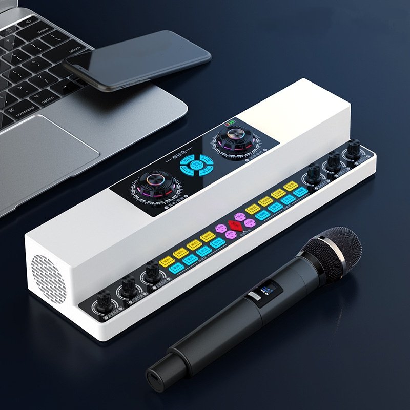 Bộ Điều Chỉnh Âm Thanh di động mixer KTV PlayTech gồm 2 micro - thay đổi âm thanh tùy ý