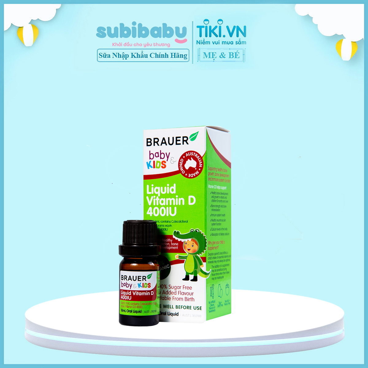 Vitamin D 400IU dạng nước Brauer Baby & Kids Liquid Vitamin D 400IU cho trẻ sơ sinh và trẻ nhỏ (10 ml)