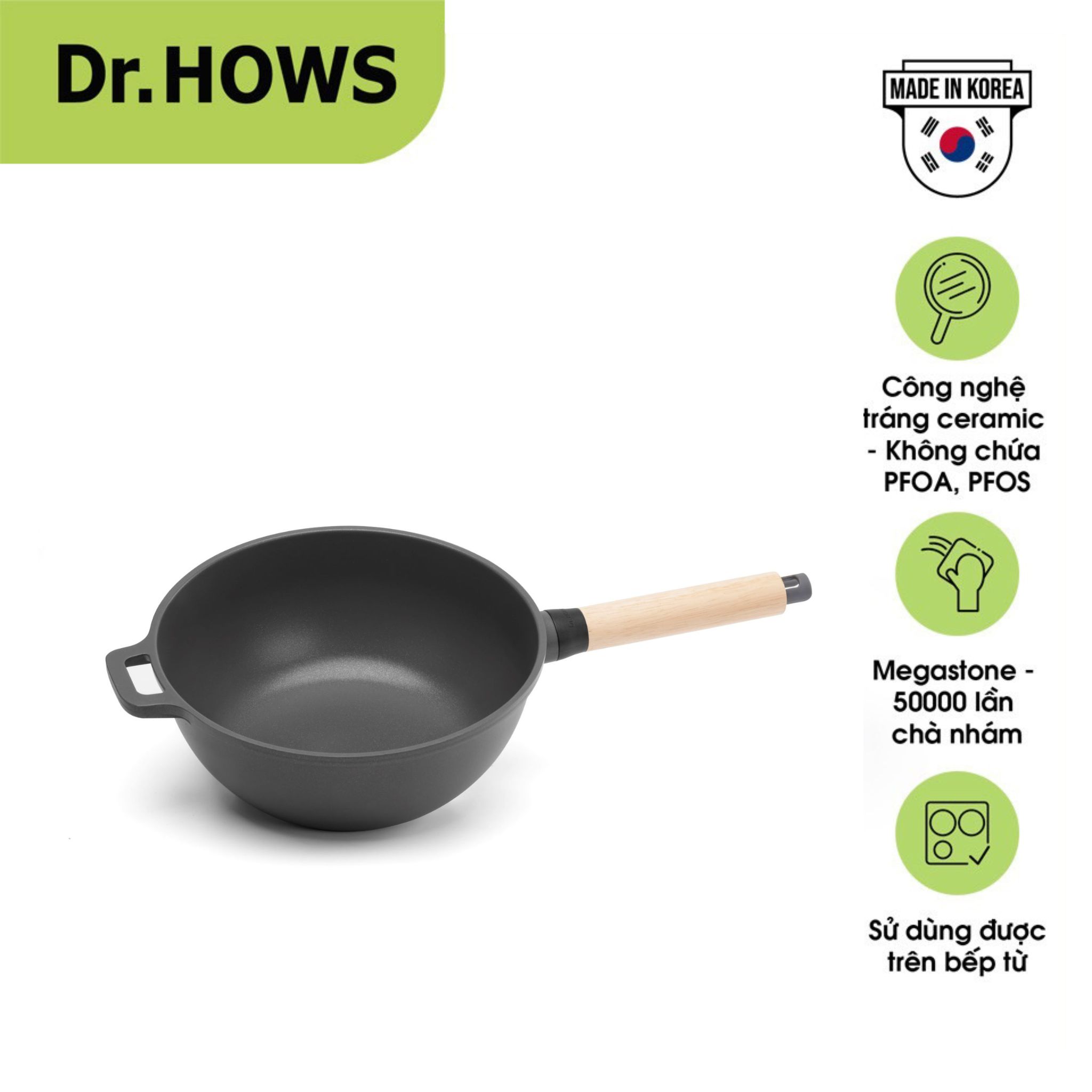 Chảo xào chống dính cán dài Dr.Hows BOSQUE Pan