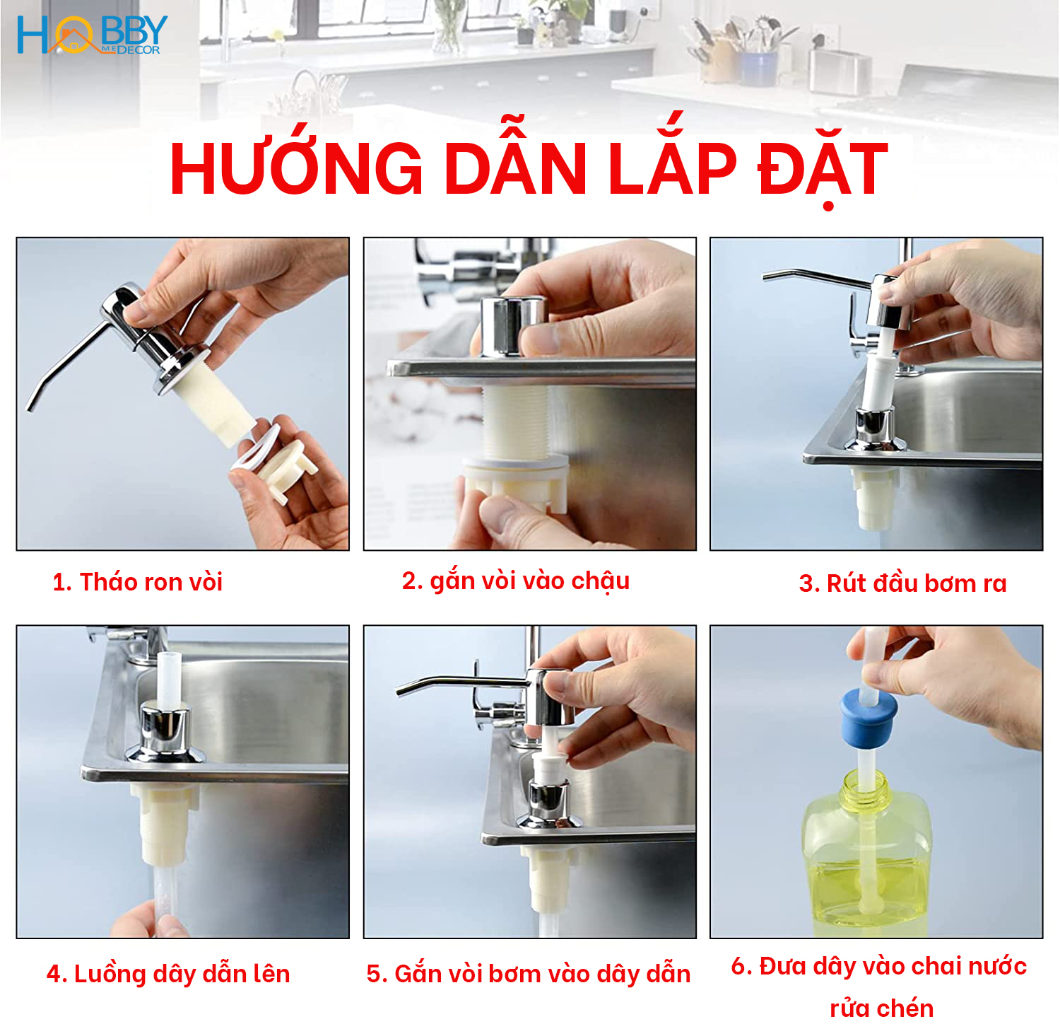 Vòi bơm dây dẫn nước rửa chén Hobby home decor NRC2 đầu bơm inox 304