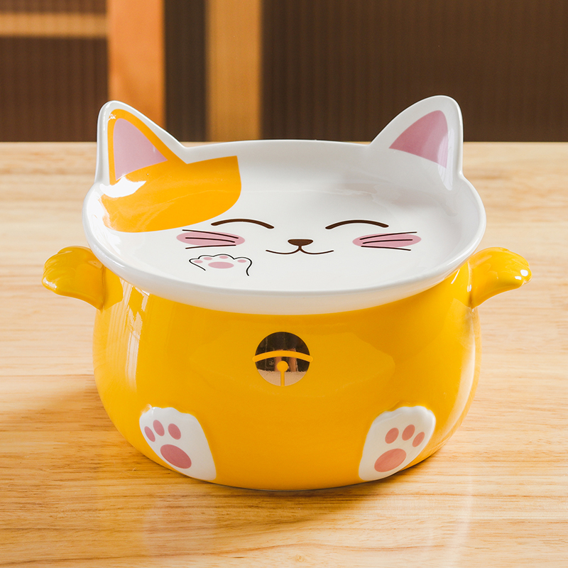 Tô Ăn Mỳ Dung Tích Lớn Có Nắp Đậy Hình Tai Mèo Dễ Thương Anime - Bát Tô Sứ 1080ml Cute