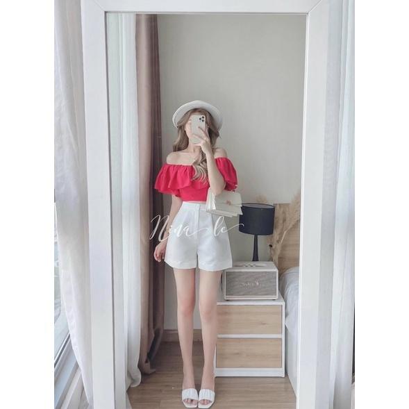 Áo Croptop Bẹt Vai Bèo Quần Short