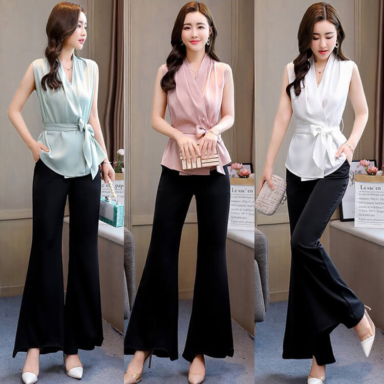 Bộ áo đắp chéo quần loe