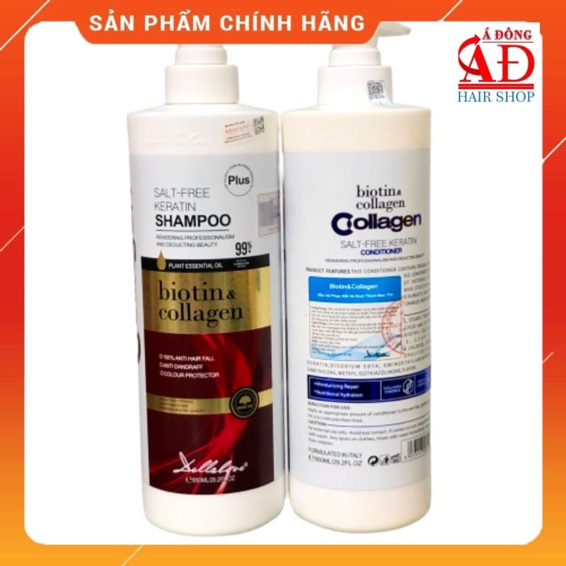 Bộ dầu gội xả DELLALOVE BIOTIN & COLLAGEN KERRATIN phục hồi chống rụng kích thích mọc tóc 850ml